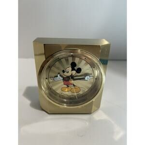 Seiko Quartz Mickey Mouse Desk Alarm Clock Tested Works Brass Gold Tone Japan